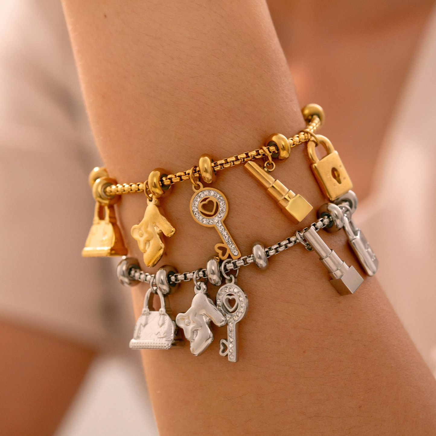 Multi-Pendant Gold Plated Charm Bracelet