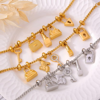 Multi-Pendant Gold Plated Charm Bracelet