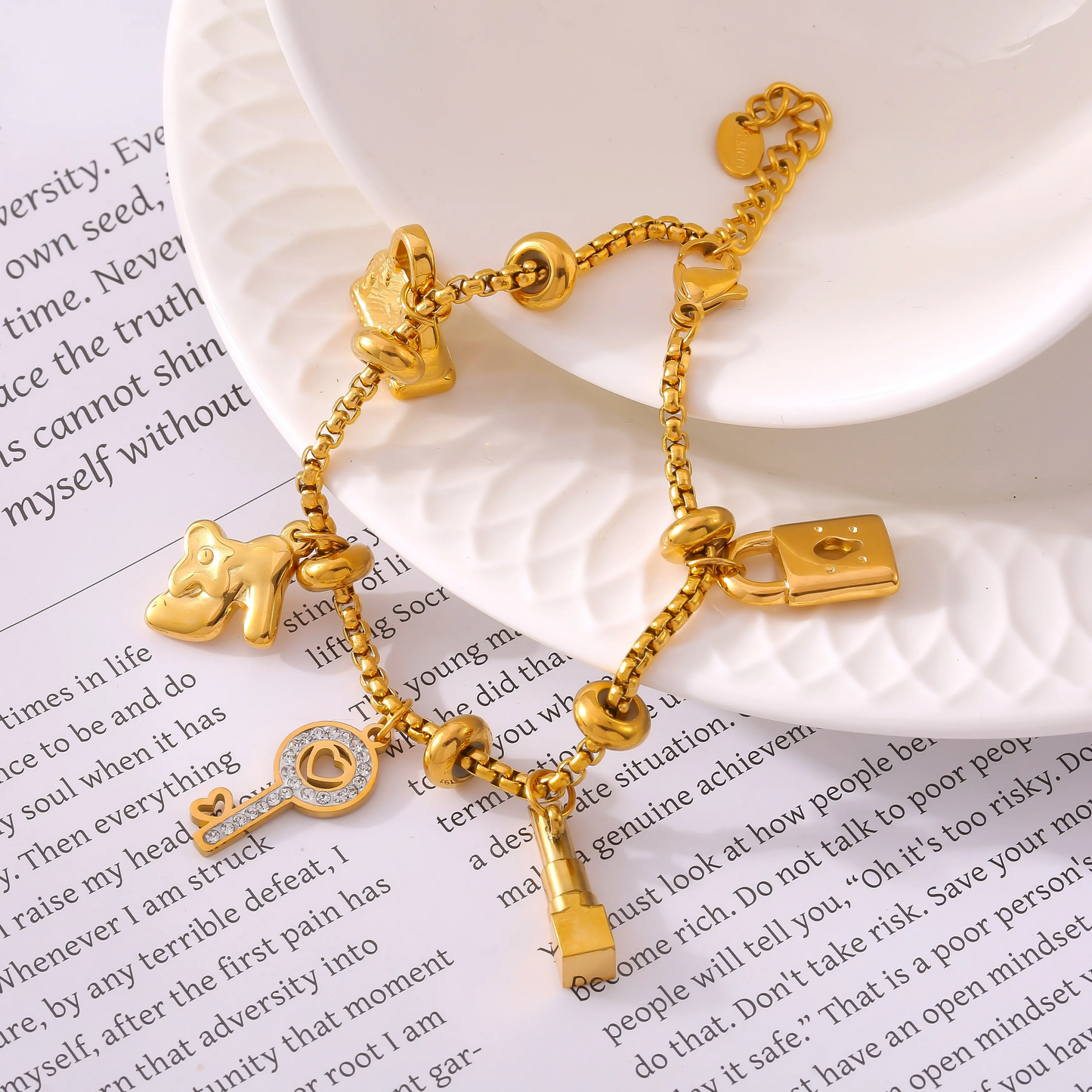 Multi-Pendant Gold Plated Charm Bracelet