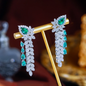 Elegant Dangling Leaf Drop Green CZ Earrings